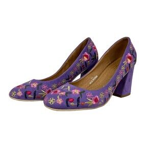 DbDk Fashion Kasia-1 Floral Embroidered Pumps  Women's 6.5  Purple Faux Suede